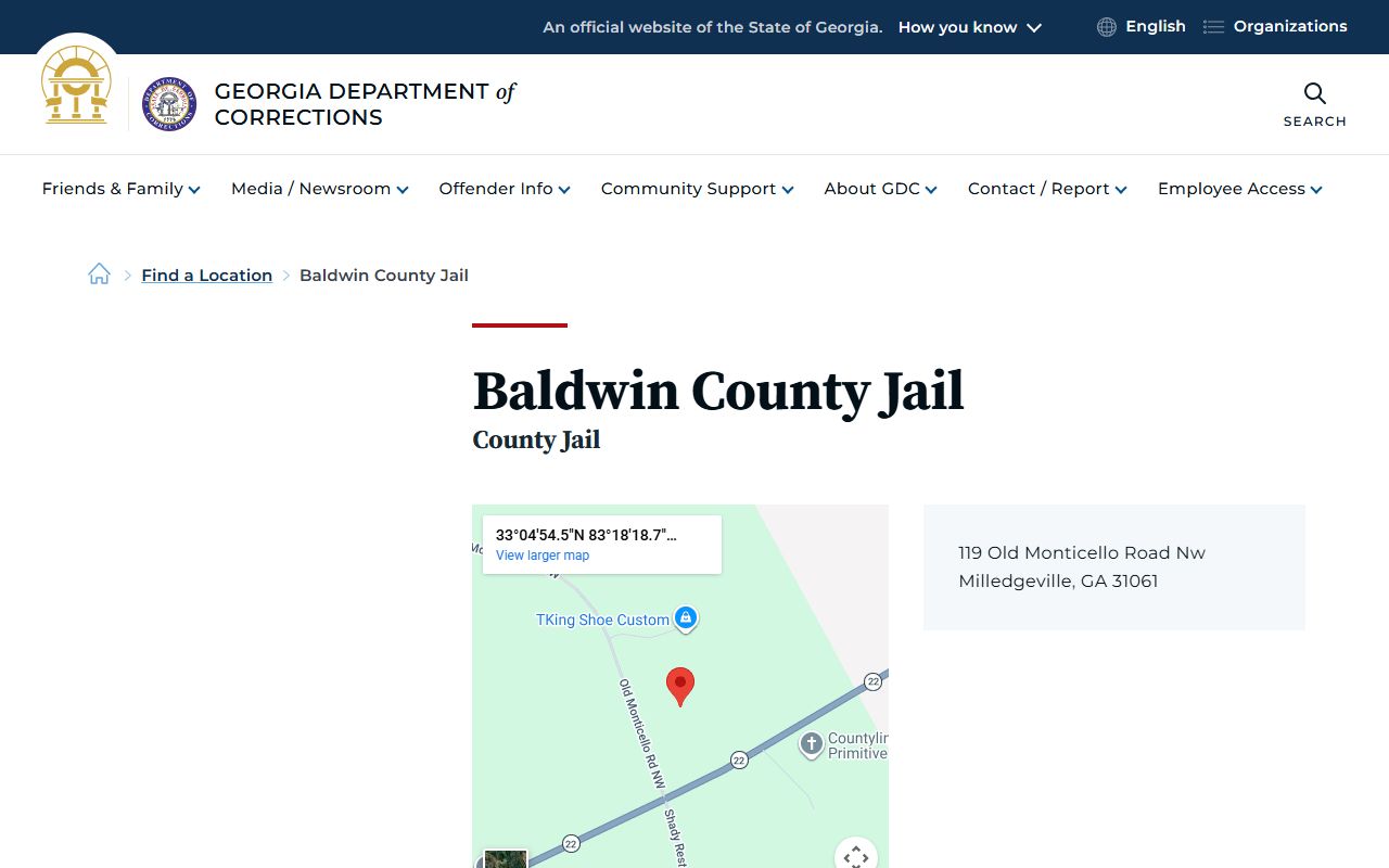 Baldwin County Jail inmate population on GDC facility directory