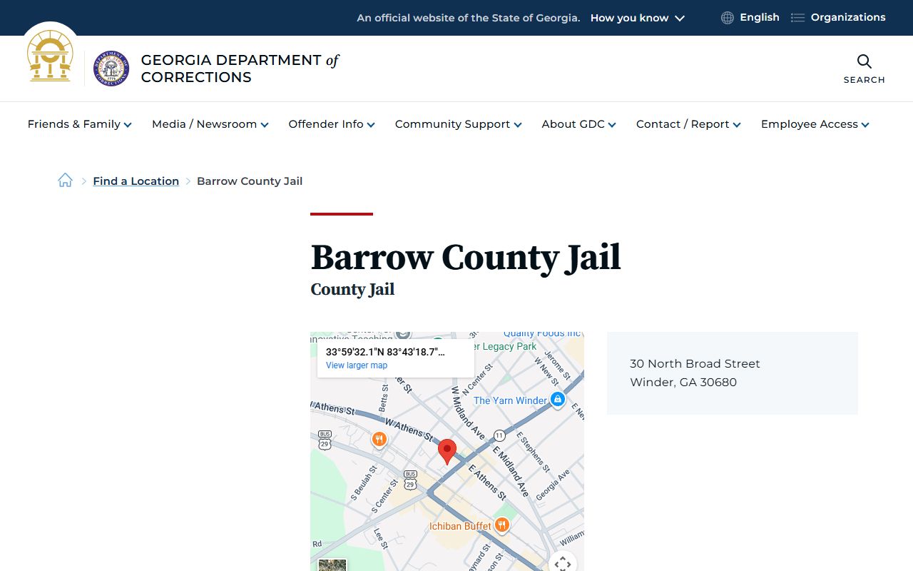 Barrow County Jail inmate population on GDC facility page