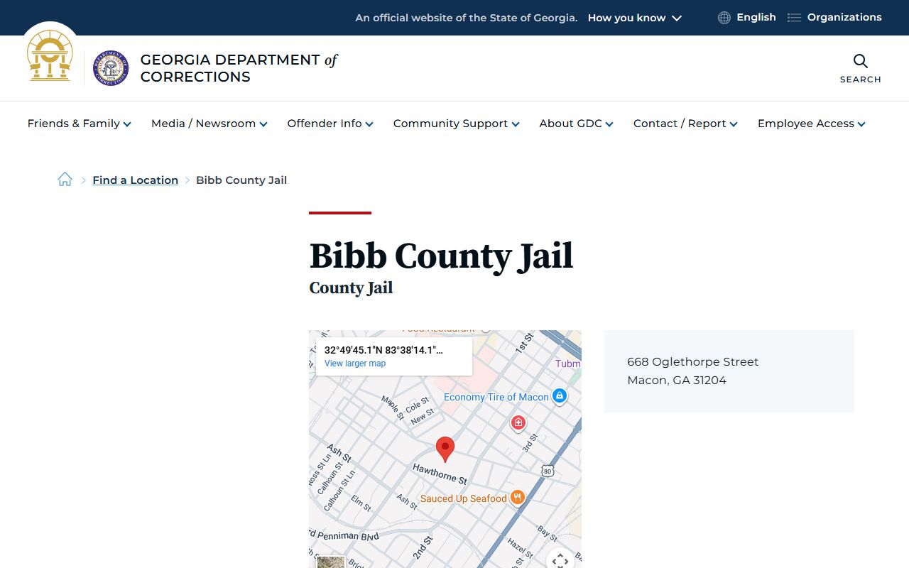Bibb County Jail inmate population listing on GDC website