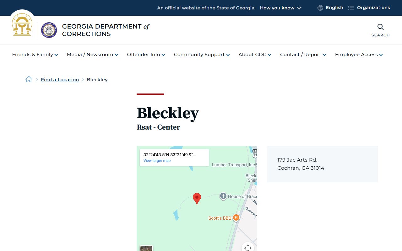 Bleckley County Jail inmate population on the GDC facility page