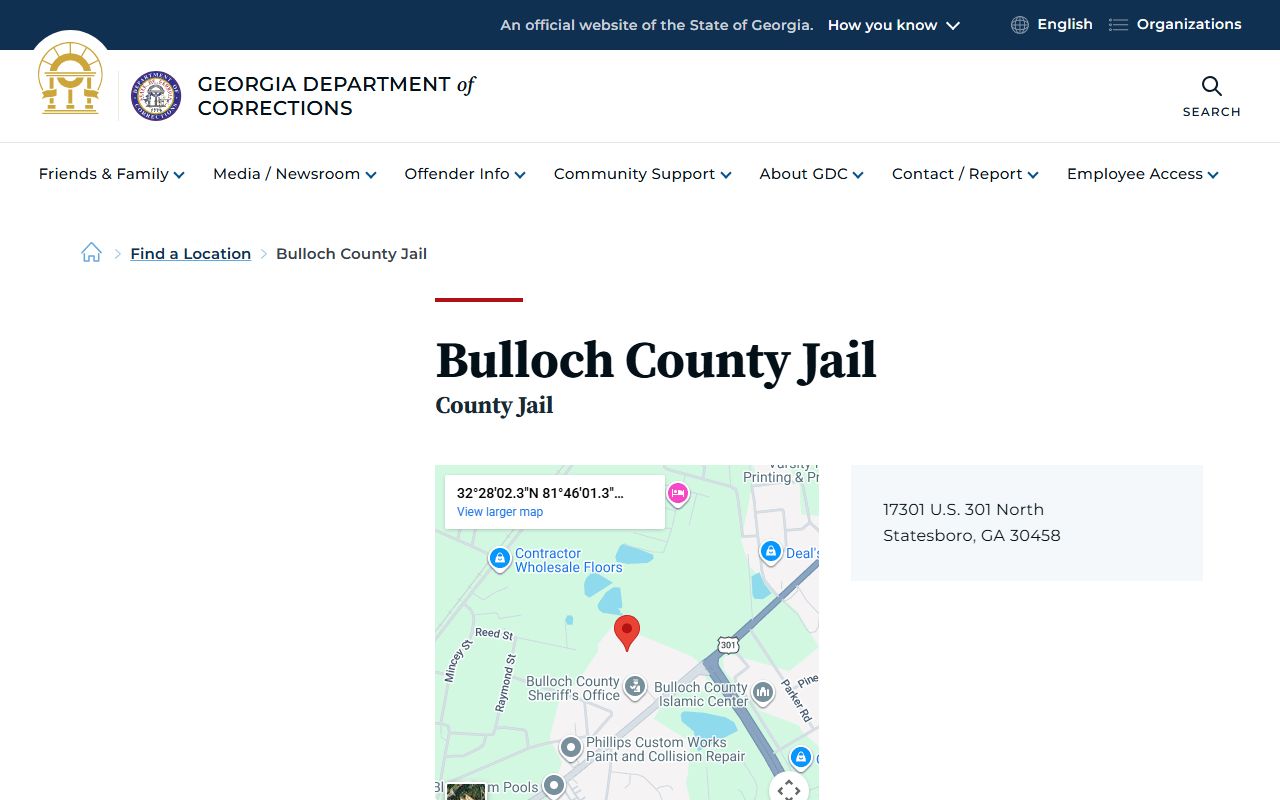 Bulloch County Jail inmate population on GDC facility page