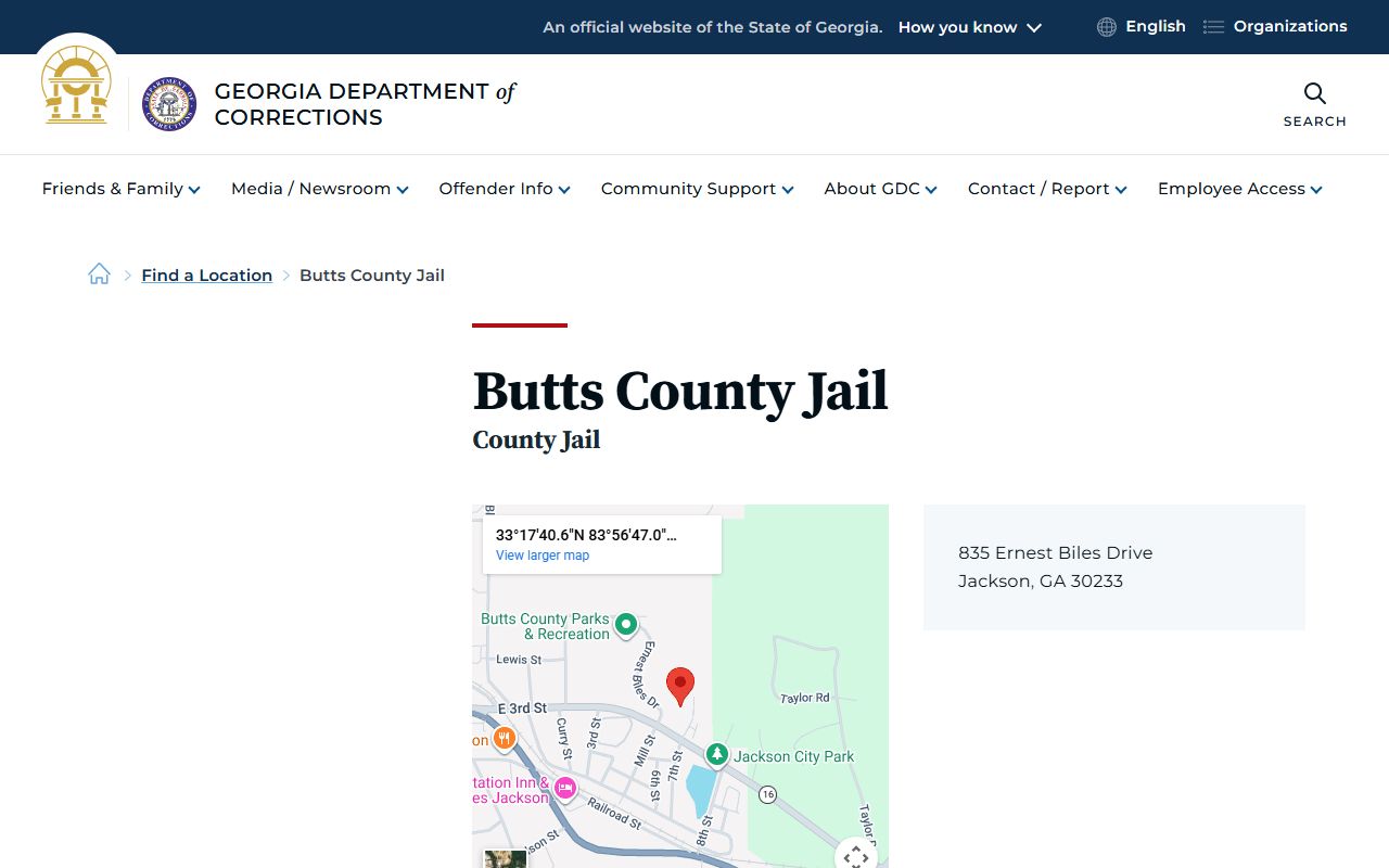 Butts County Jail inmate population on GDC facility directory page