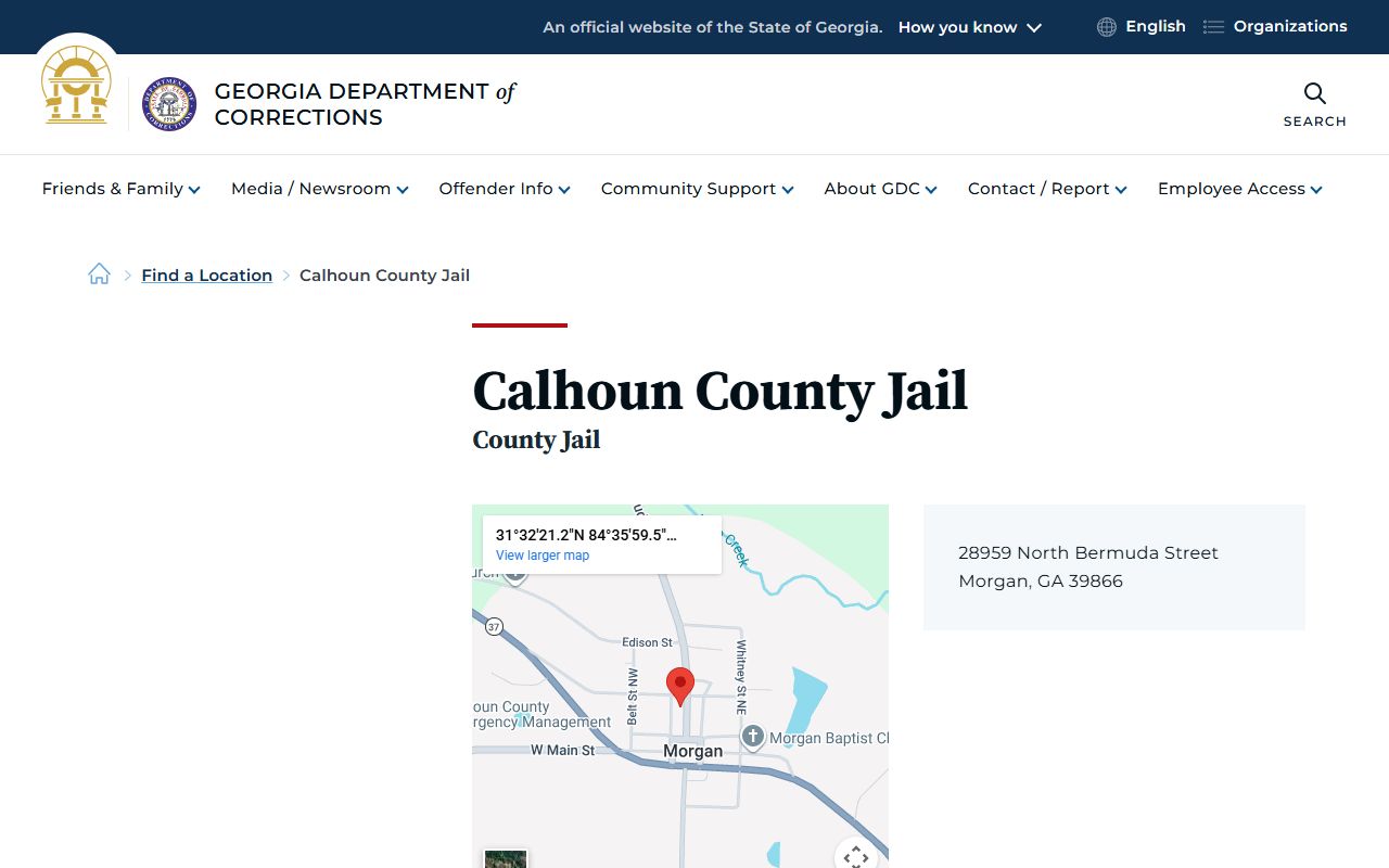 Calhoun County Jail inmate population listing on GDC website