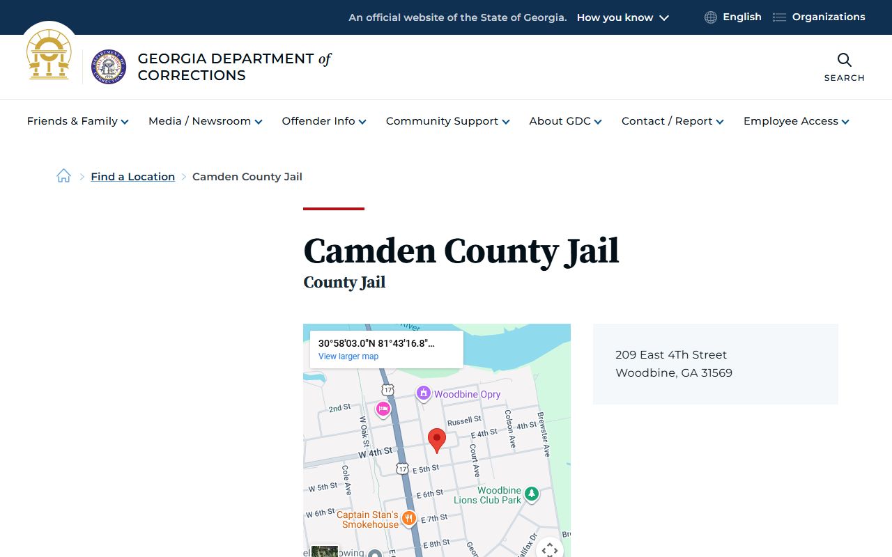 Camden County Jail inmate population listing on GDC website