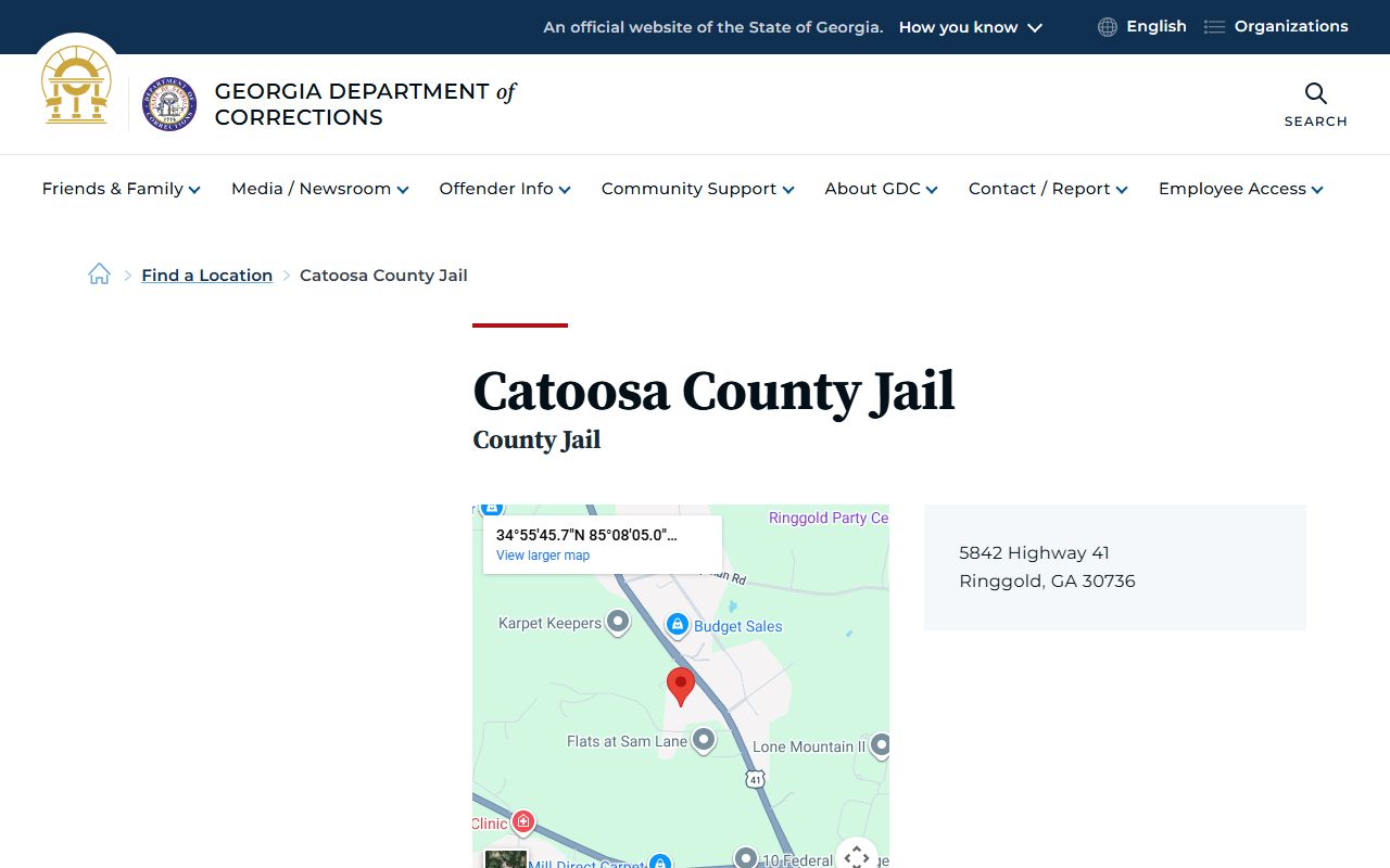 Catoosa County Jail inmate population listing on GDC website