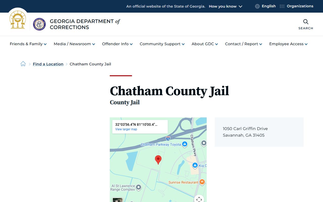 Chatham County Jail inmate population listing on GDC website