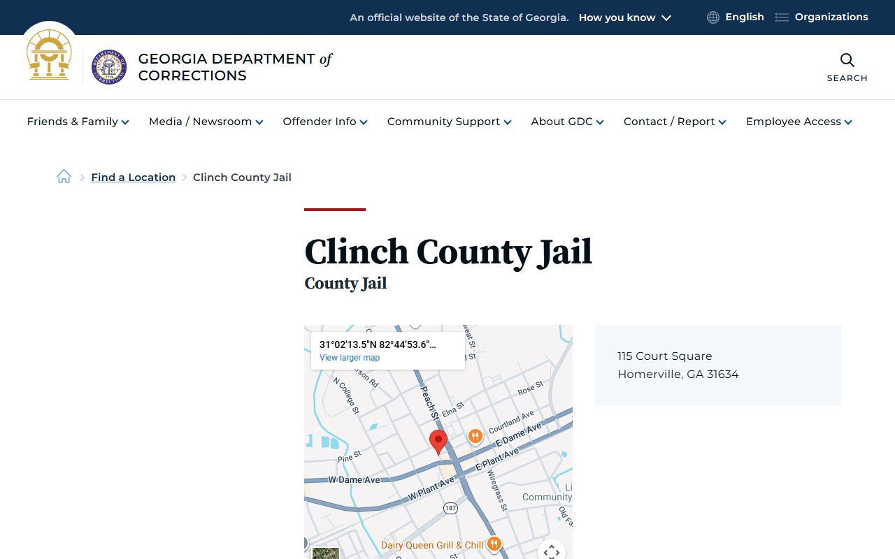 Clinch County Jail inmate population listing on GDC website