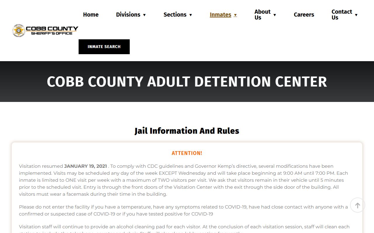 Cobb County Adult Detention Center inmate population page