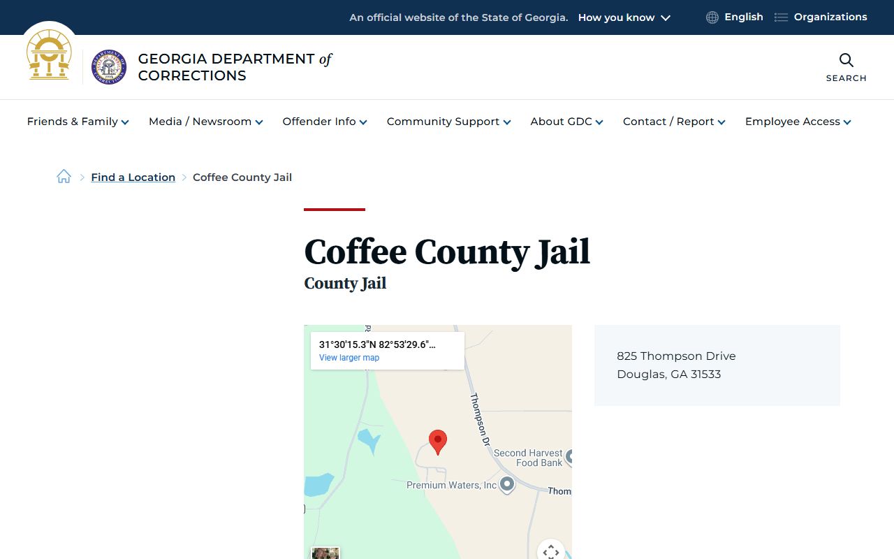 Coffee County Jail inmate population page on GDC website