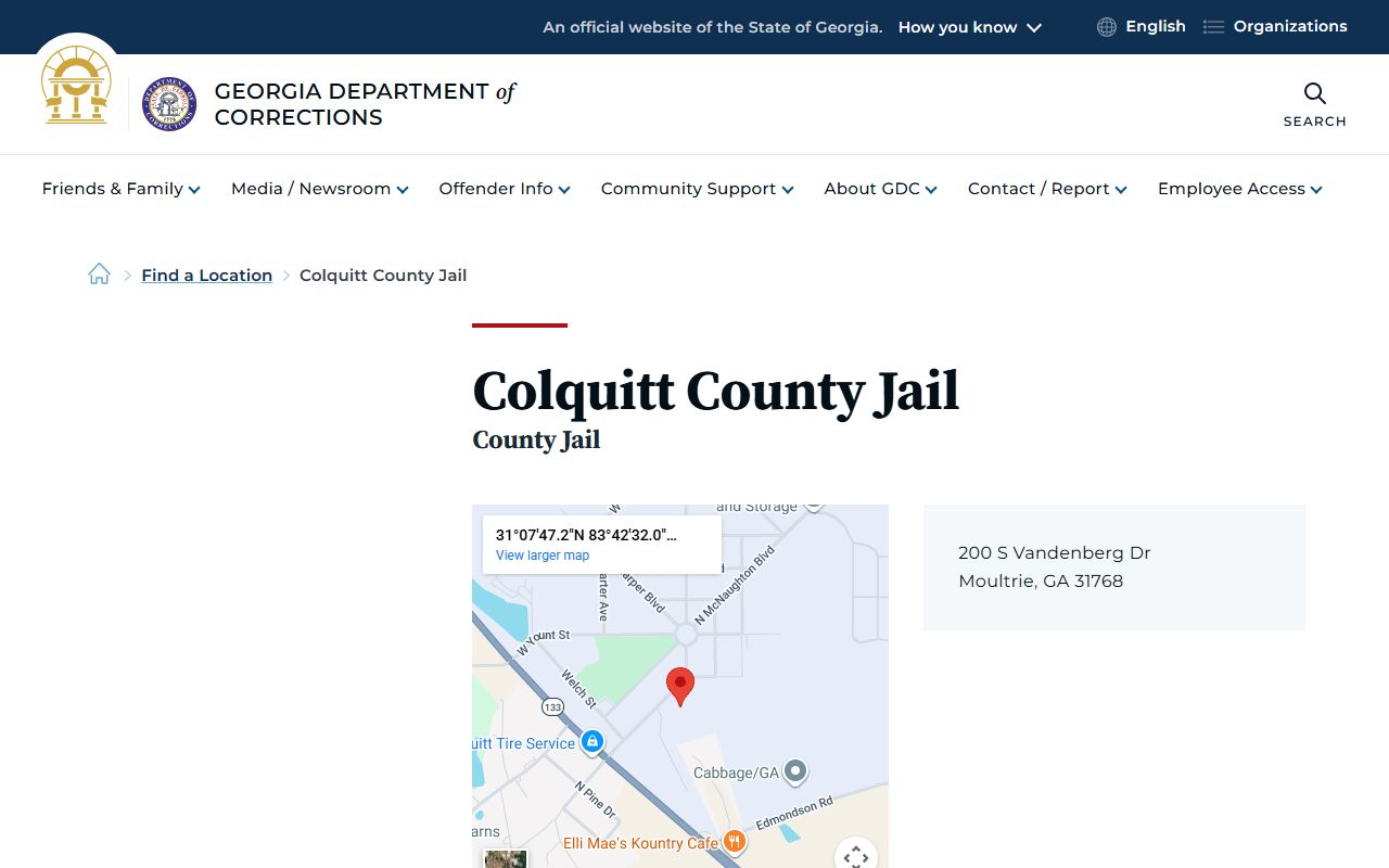 Colquitt County Jail inmate population page on GDC website