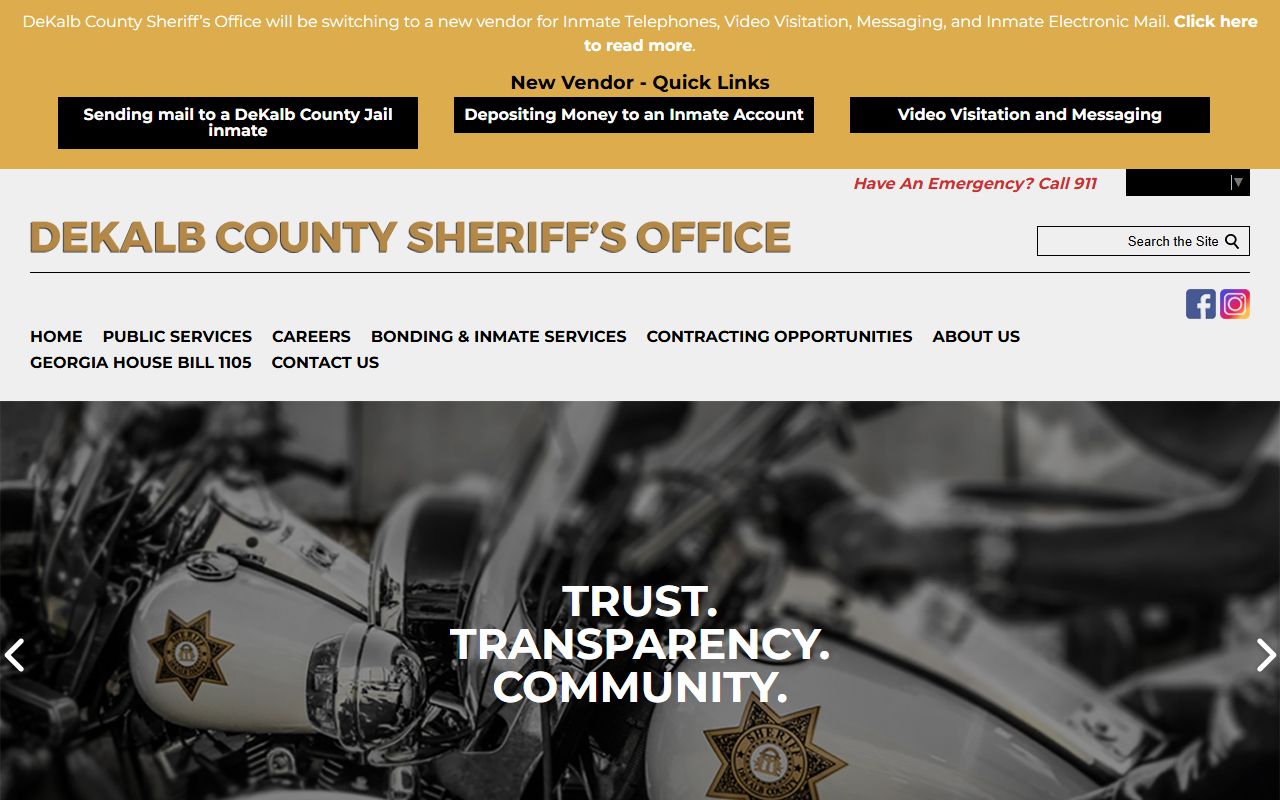 DeKalb County Sheriff homepage for inmate population searches