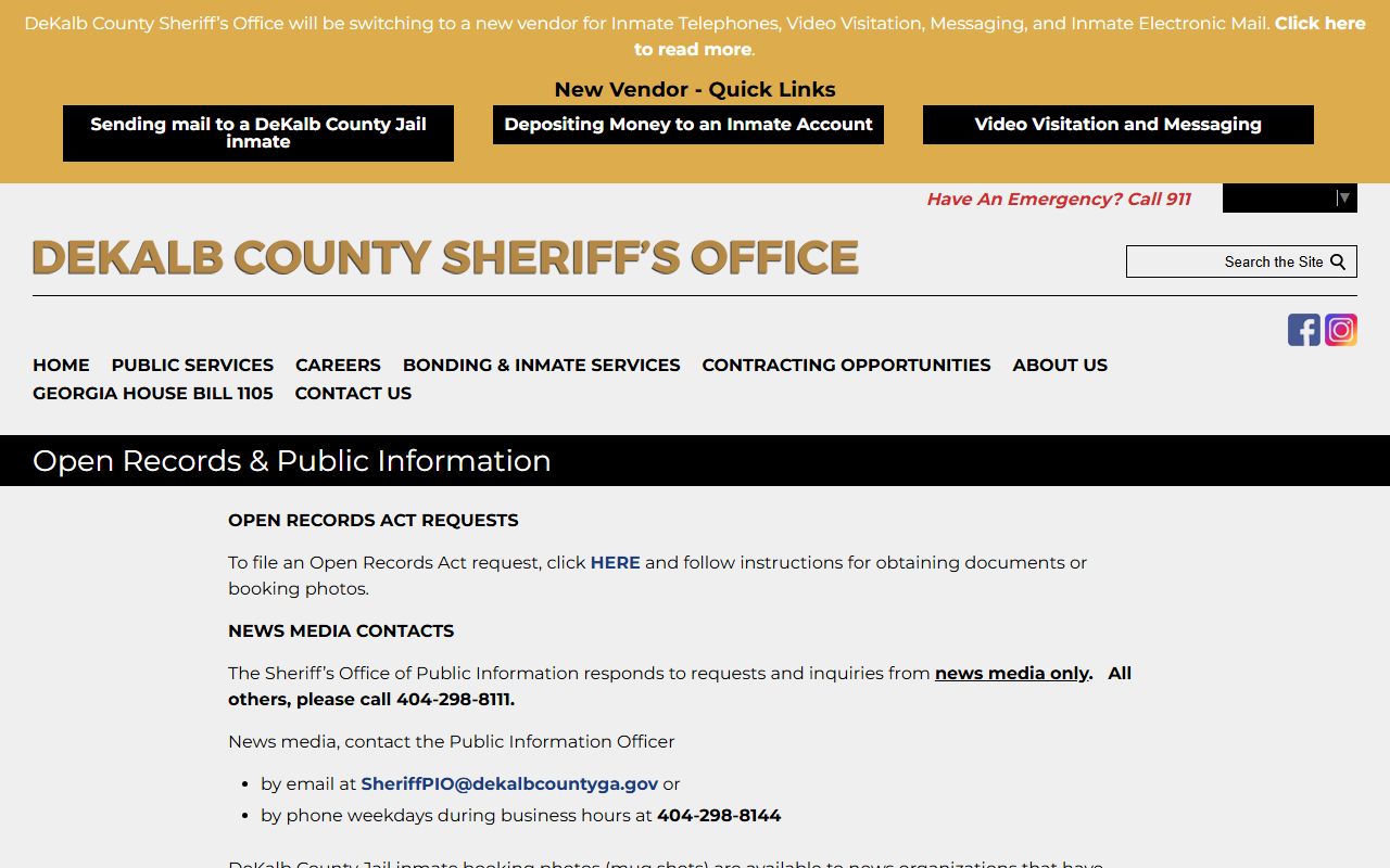 DeKalb County Sheriff open records page for inmate population data