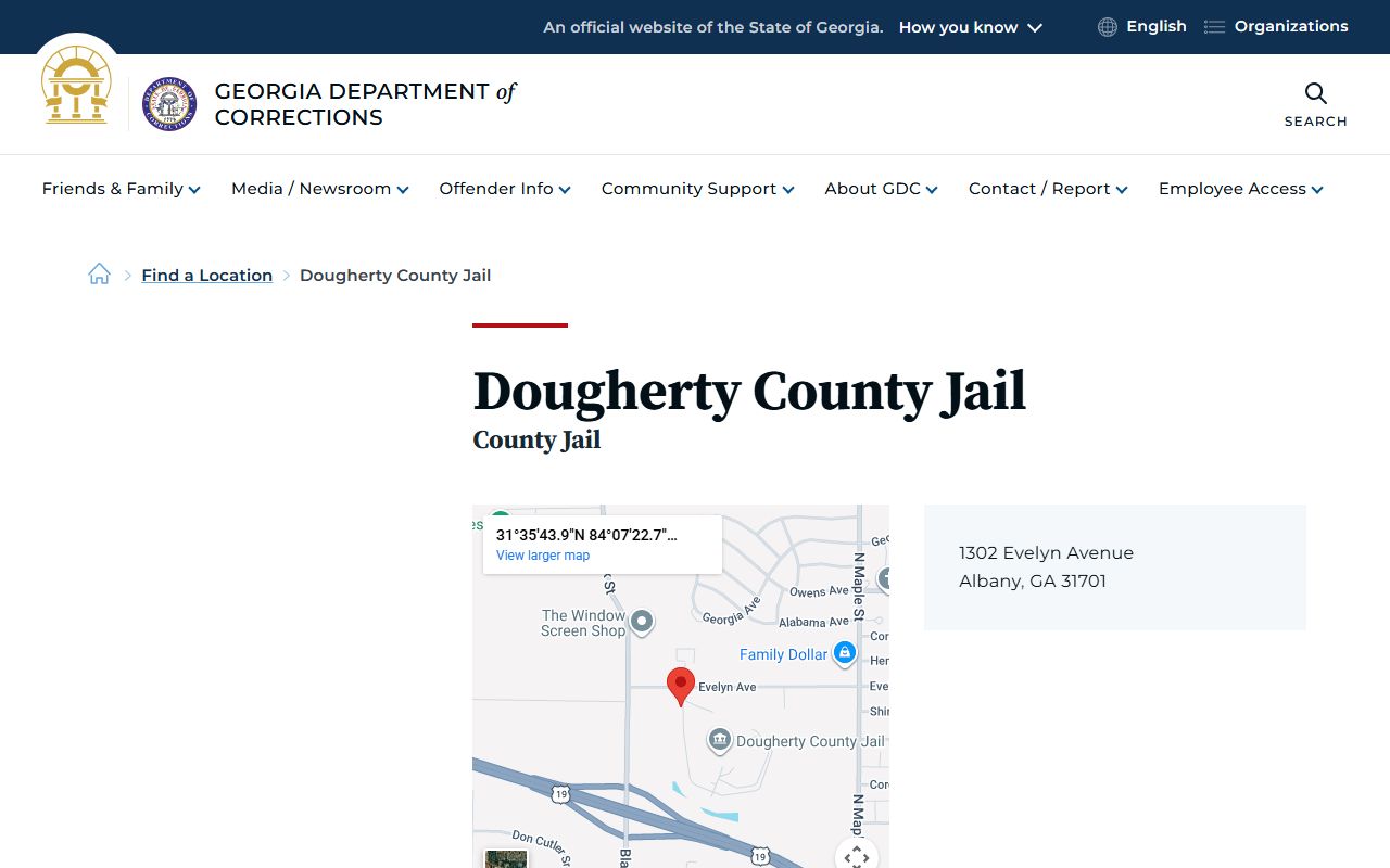 Dougherty County Jail inmate population page on GDC website