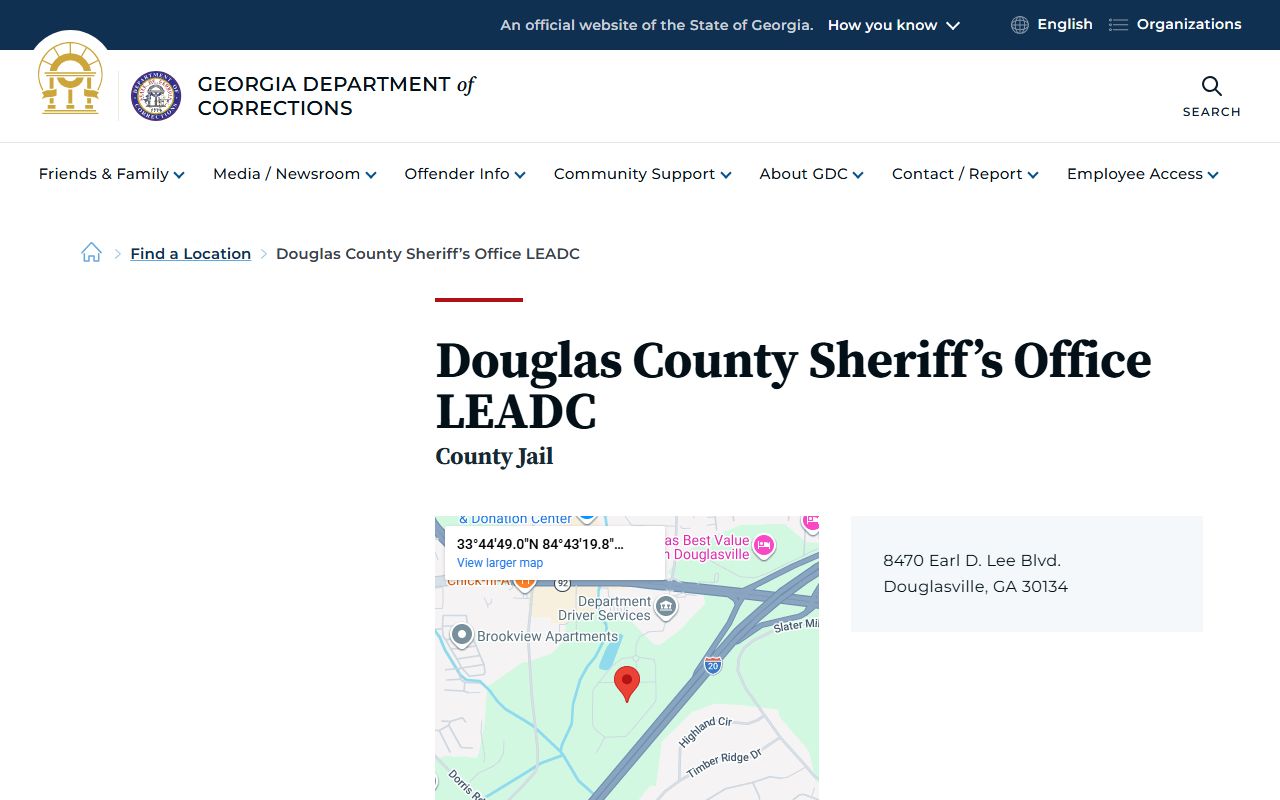 Douglas County Sheriff LEADC inmate population page on GDC website