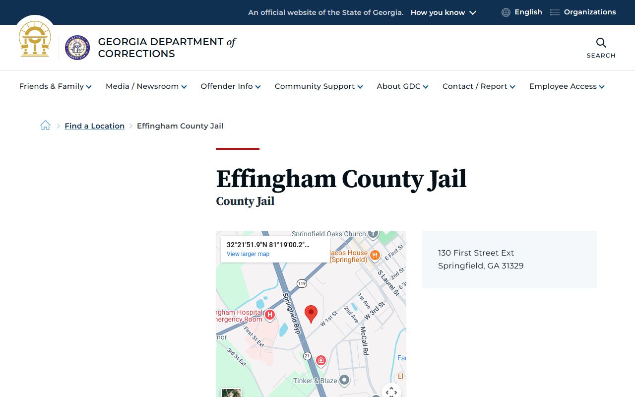 Effingham County Jail inmate population page on GDC website