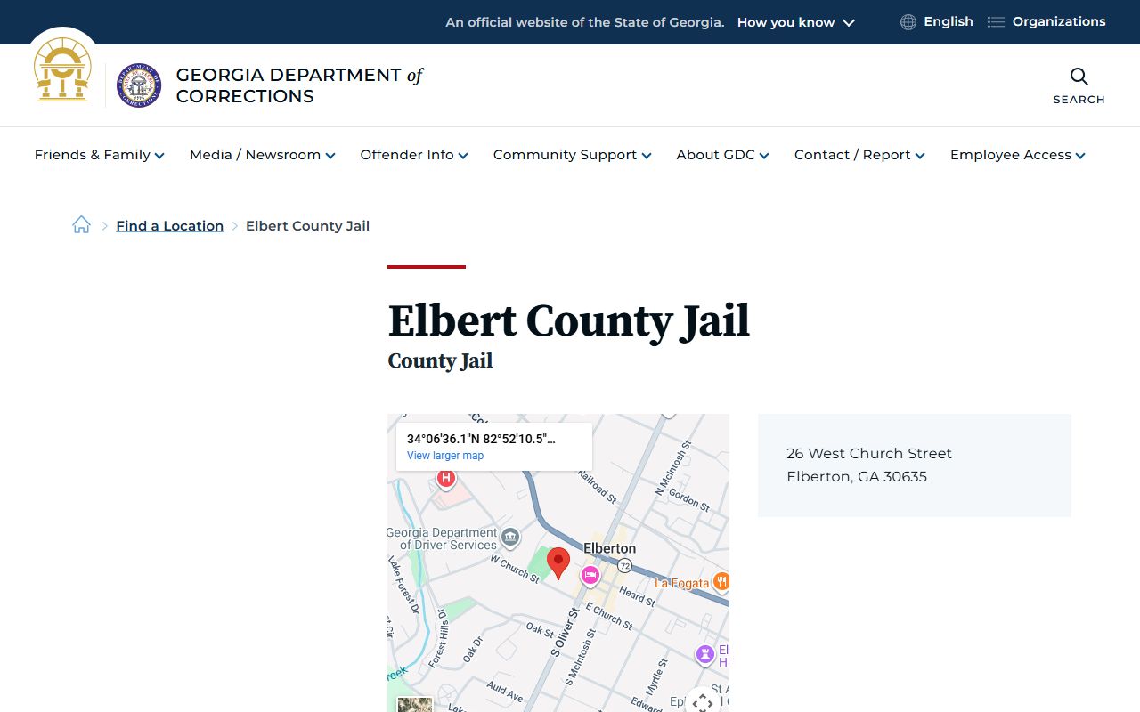 Elbert County Jail inmate population page on GDC website