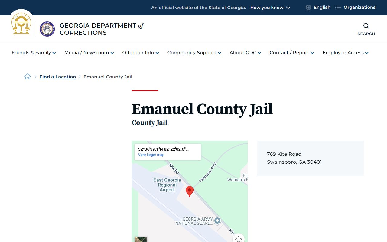 Emanuel County Jail inmate population page on GDC website