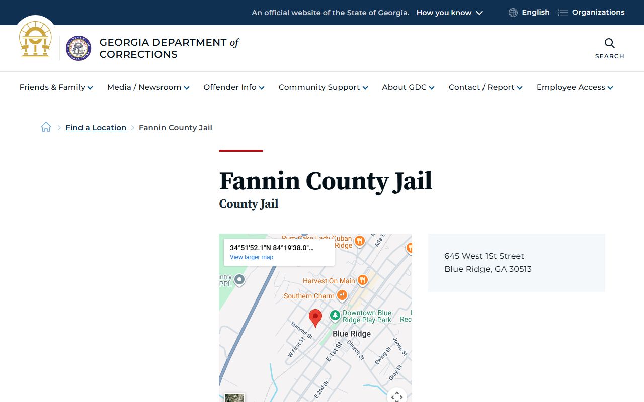 Fannin County Jail inmate population listing on GDC website