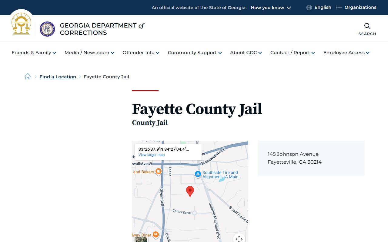 Fayette County Jail inmate population listing on GDC website