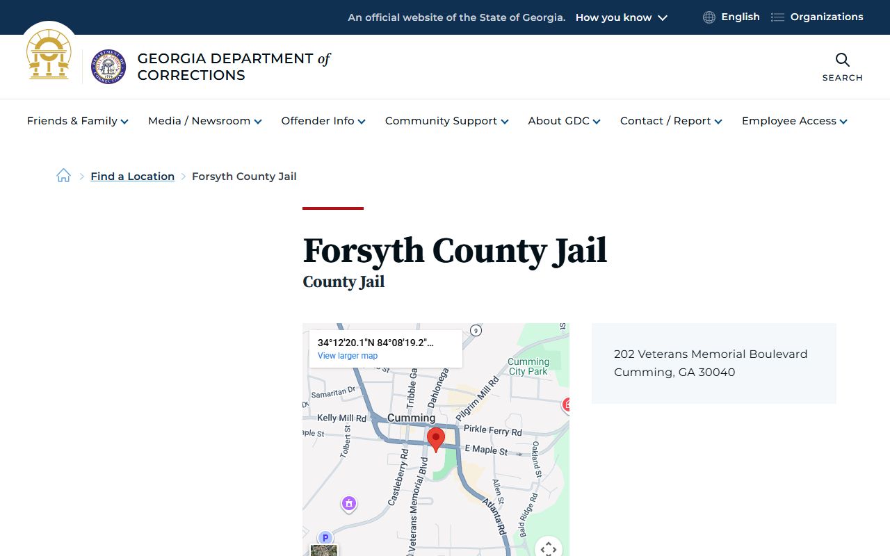 Forsyth County Jail inmate population page on GDC website