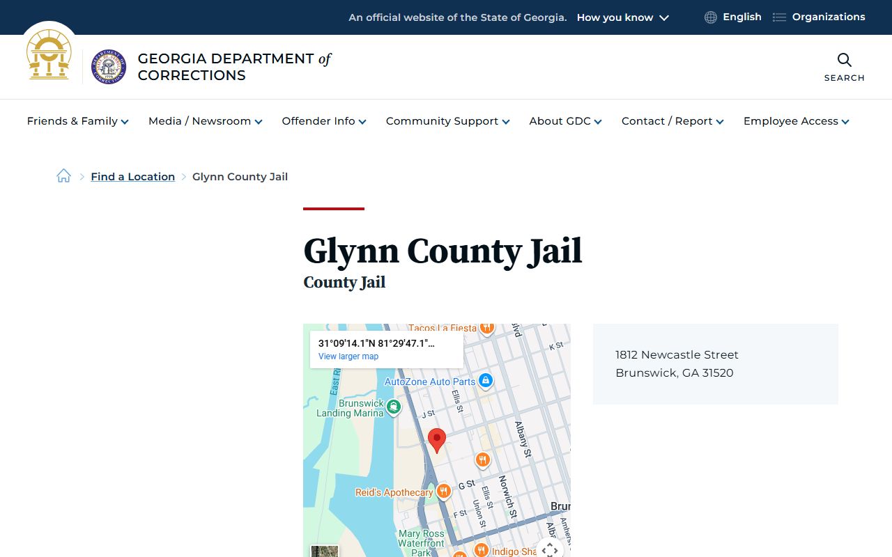 Glynn County Jail inmate population page on GDC website
