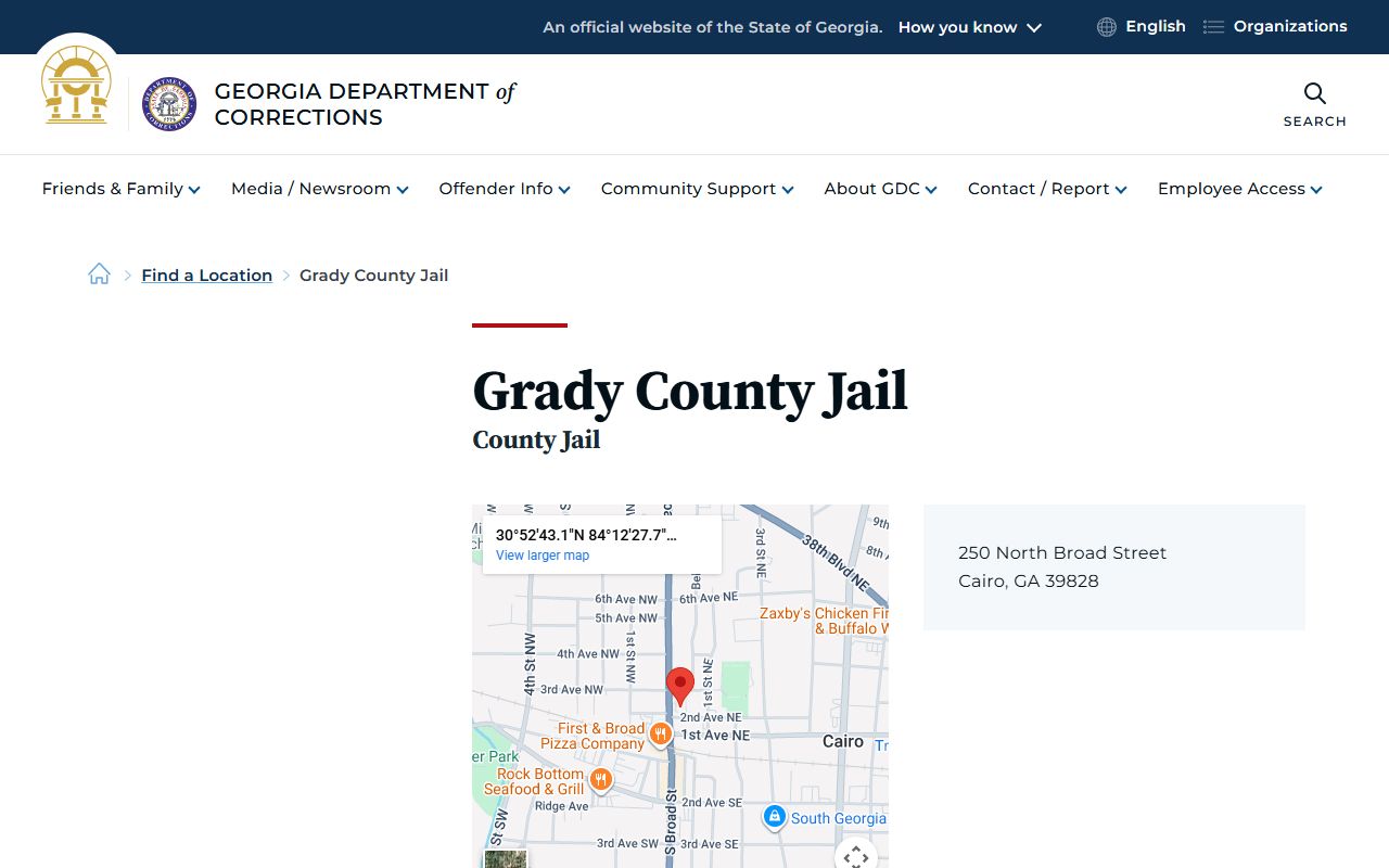 Grady County Jail inmate population page on GDC website