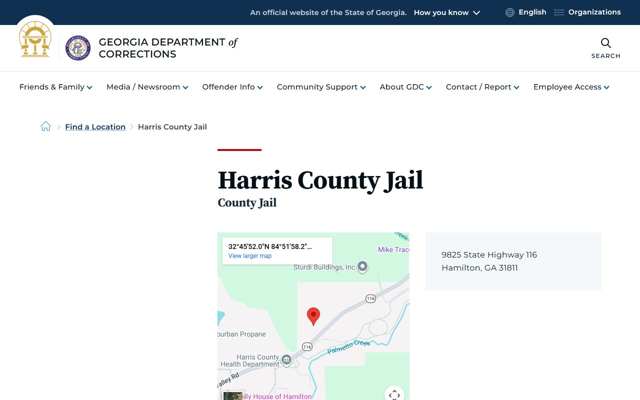 Harris County Jail listing on GDC website for inmate population data