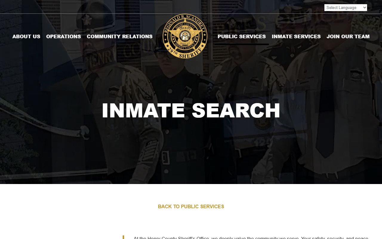 Henry County inmate population search page on sheriff website