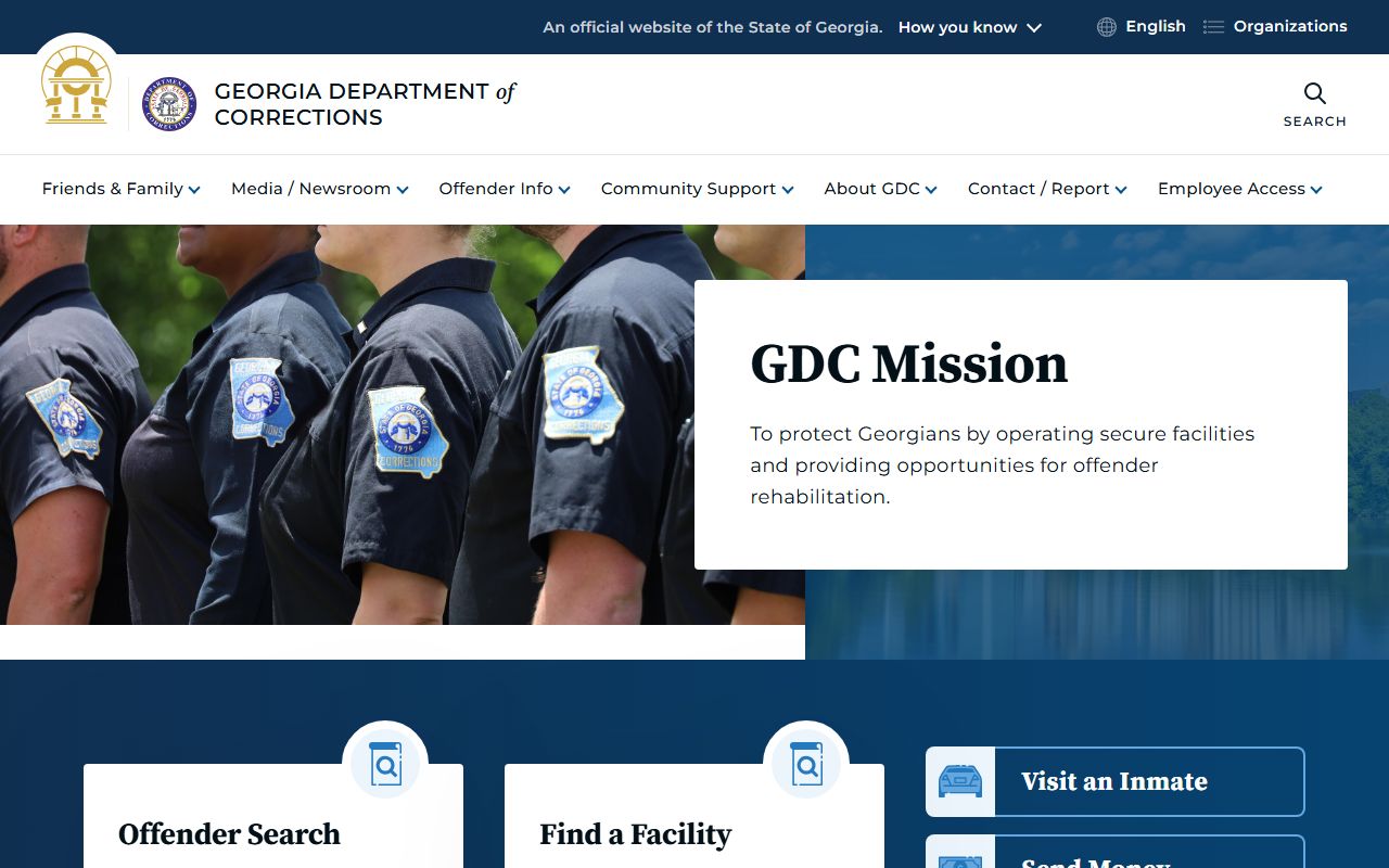 Georgia Department of Corrections homepage for inmate population search