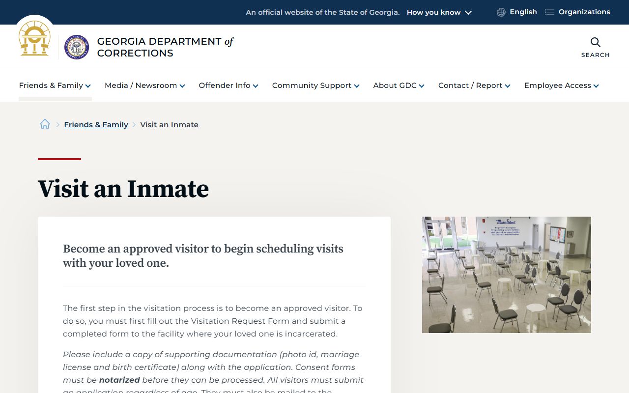 GDC visitation info page for Georgia inmate population facility visits