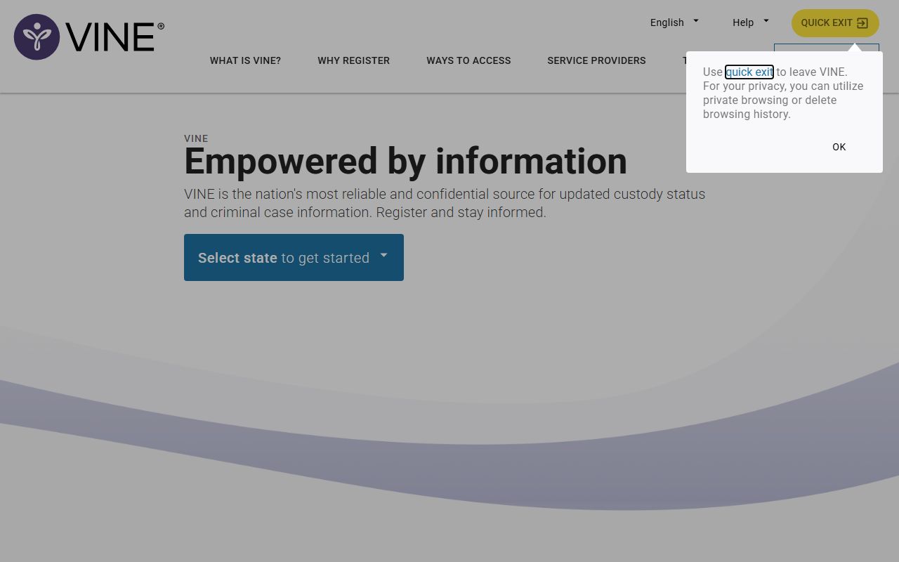 VINELink national homepage for inmate population searches