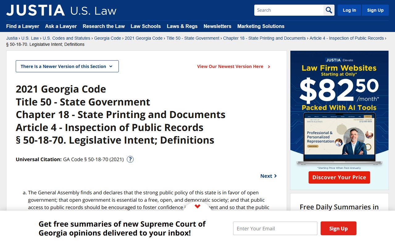Georgia Open Records Act statute text for inmate population access